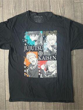 Hot Topic Jujutsu Kaisen Black Tee with Blue, Orange, Red Accents